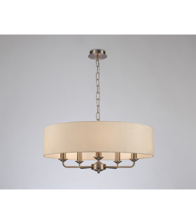 Banyan 5 Light Multi Arm Pendant E14 Satin Nickel With 60cm x 15cm Faux Silk Shade Ivory Pearl/White Laminate-2
