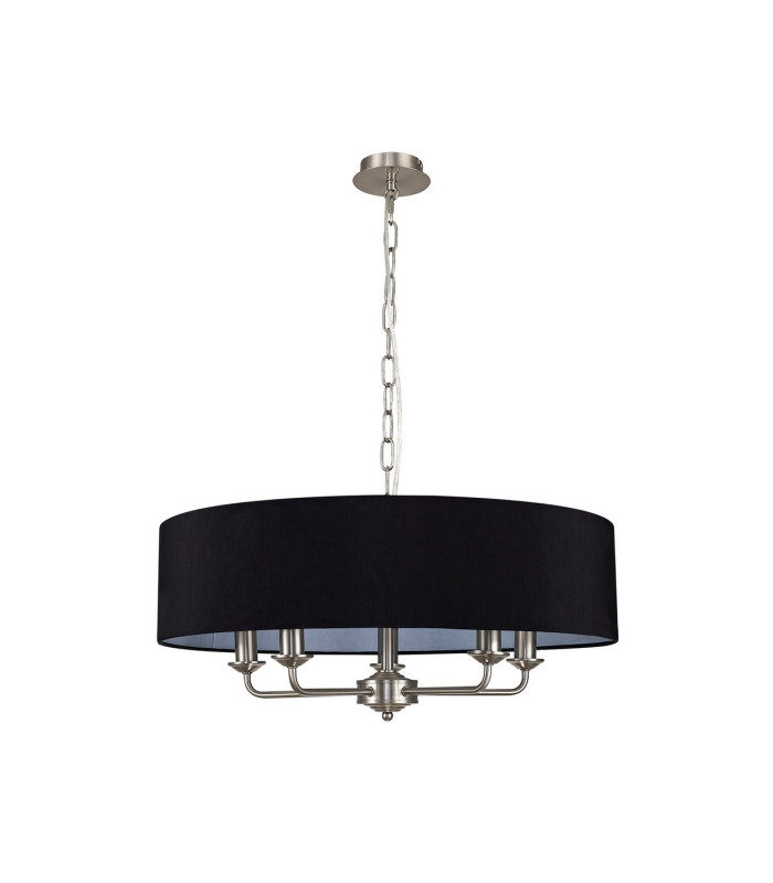 Banyan 5 Light Multi Arm Pendant E14 Satin Nickel With 60cm x 15cm Faux Silk Shade black-4