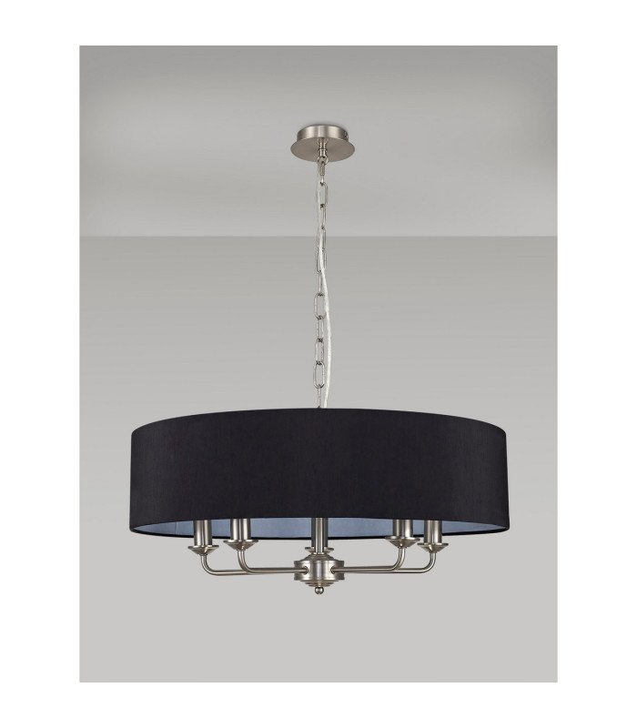 Banyan 5 Light Multi Arm Pendant E14 Satin Nickel With 60cm x 15cm Faux Silk Shade black-11