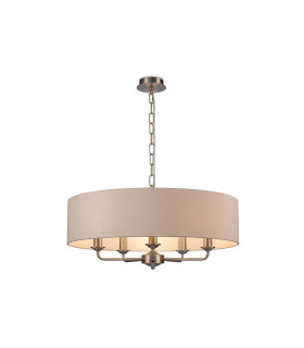 Banyan 5 Light Multi Arm Pendant E14 Satin Nickel With 60cm x 15cm Dual Faux Silk Shade Nude Beige/Moonlight-1