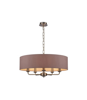 Banyan 5 Light Multi Arm Pendant E14 Satin Nickel With 60cm x 15cm Dual Faux Silk Shade Taupe/Halo Gold-1