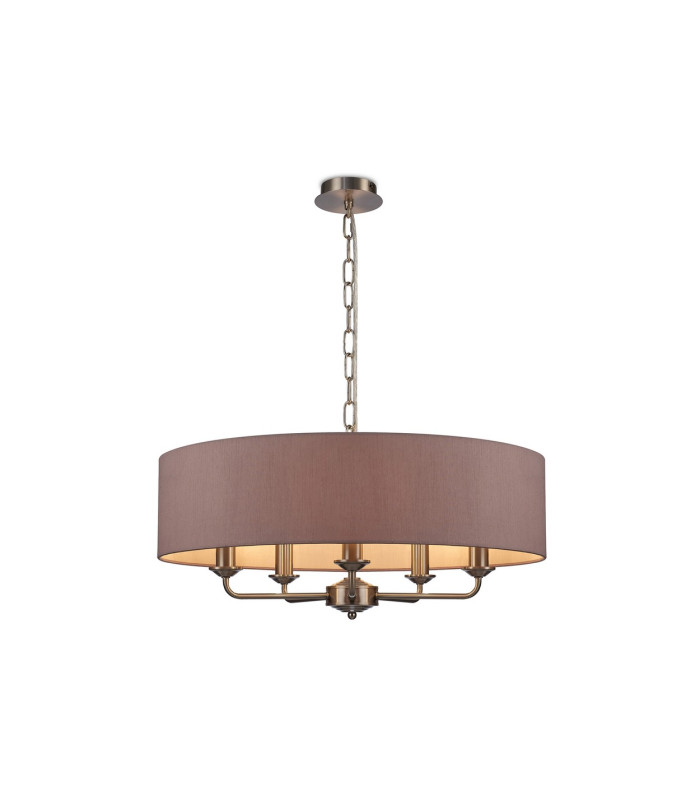 Banyan 5 Light Multi Arm Pendant E14 Satin Nickel With 60cm x 15cm Dual Faux Silk Shade Taupe/Halo Gold-1