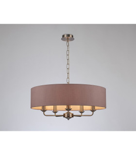 Banyan 5 Light Multi Arm Pendant E14 Satin Nickel With 60cm x 15cm Dual Faux Silk Shade Taupe/Halo Gold-2