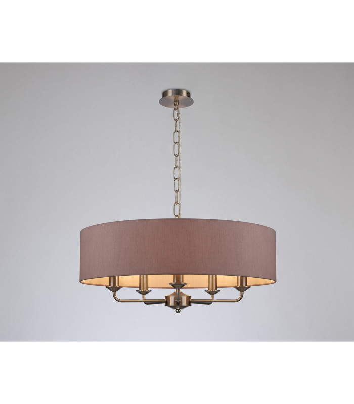 Banyan 5 Light Multi Arm Pendant E14 Satin Nickel With 60cm x 15cm Dual Faux Silk Shade Taupe/Halo Gold-2