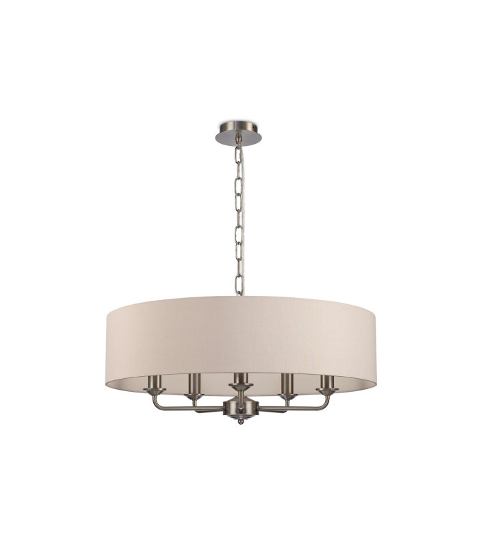 Banyan 5 Light Multi Arm Pendant E14 Satin Nickel With 60cm x 15cm Dual Faux Silk Shade Nude Beige/Moonlight-4