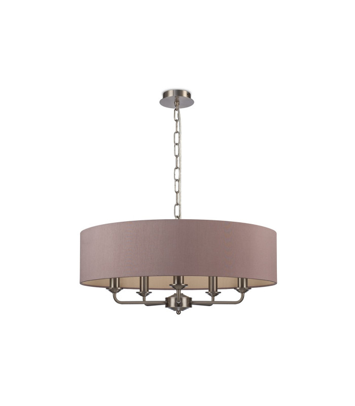 Banyan 5 Light Multi Arm Pendant E14 Satin Nickel With 60cm x 15cm Dual Faux Silk Shade Taupe/Halo Gold-4
