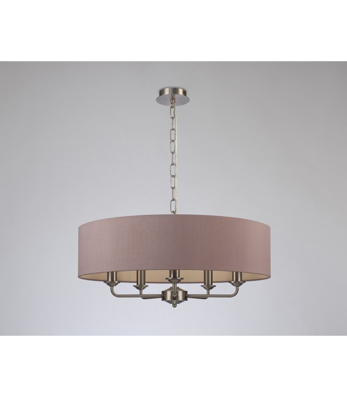 Banyan 5 Light Multi Arm Pendant E14 Satin Nickel With 60cm x 15cm Dual Faux Silk Shade Taupe/Halo Gold-11