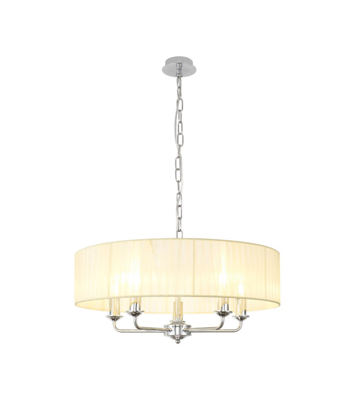 Banyan 5 Light Multi Arm Pendant With 60cm x 15cm Organza Shade Polished Chrome/Cream-1