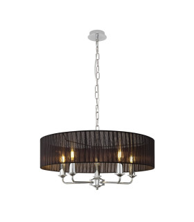 Banyan 5 Light Multi Arm Pendant With 60cm x 15cm Organza Shade Polished Chrome/Black-1