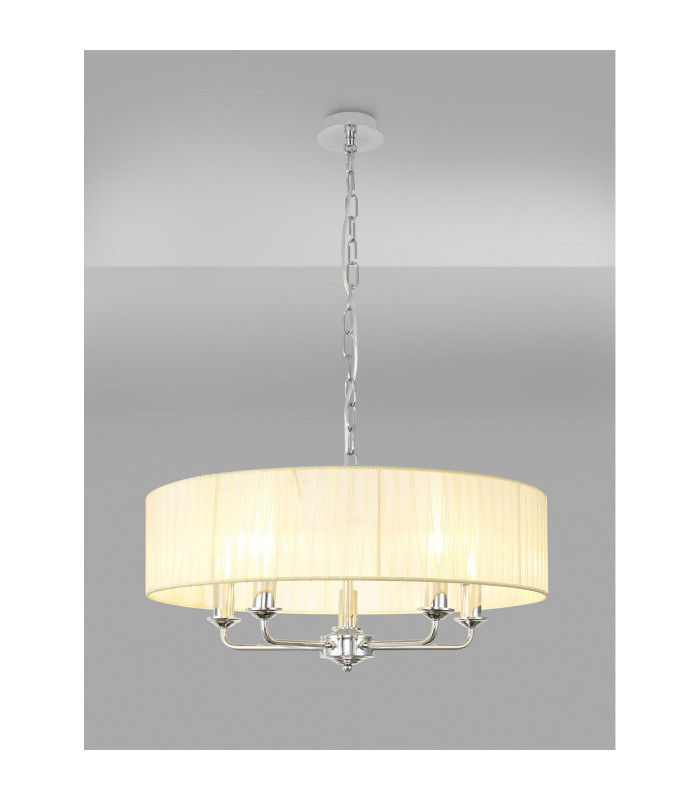 Banyan 5 Light Multi Arm Pendant With 60cm x 15cm Organza Shade Polished Chrome/Cream-2