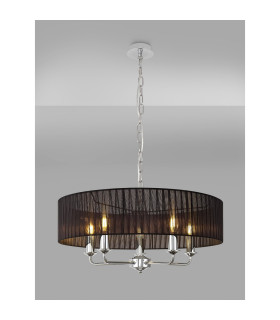 Banyan 5 Light Multi Arm Pendant With 60cm x 15cm Organza Shade Polished Chrome/Black-2