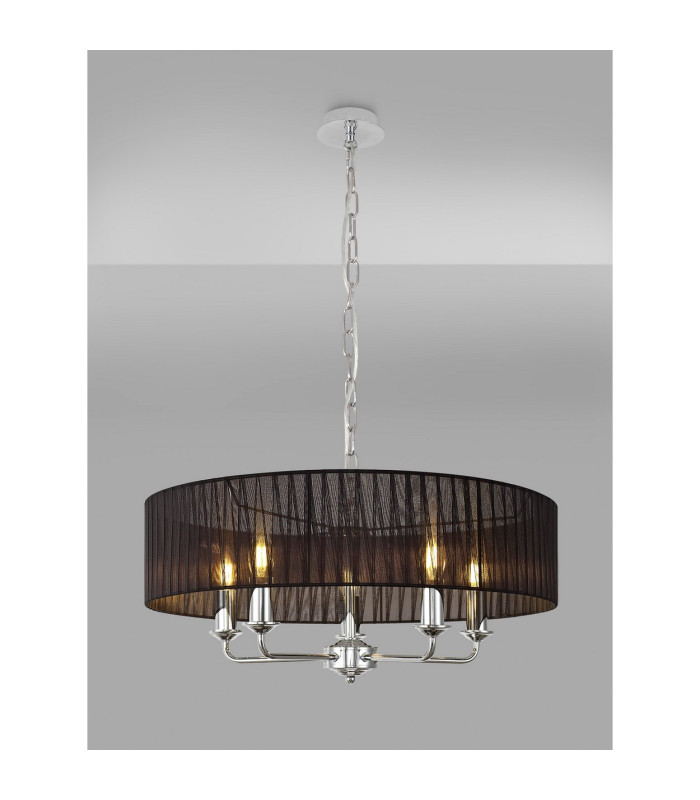 Banyan 5 Light Multi Arm Pendant With 60cm x 15cm Organza Shade Polished Chrome/Black-2