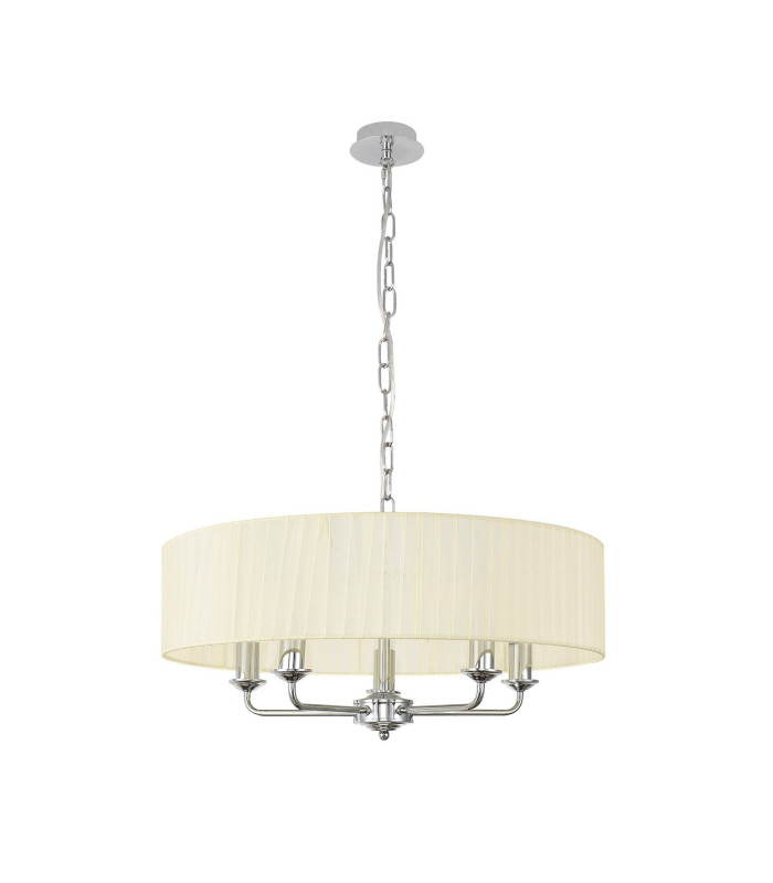 Banyan 5 Light Multi Arm Pendant With 60cm x 15cm Organza Shade Polished Chrome/Cream-4