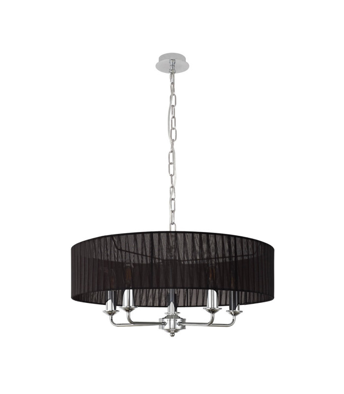 Banyan 5 Light Multi Arm Pendant With 60cm x 15cm Organza Shade Polished Chrome/Black-4