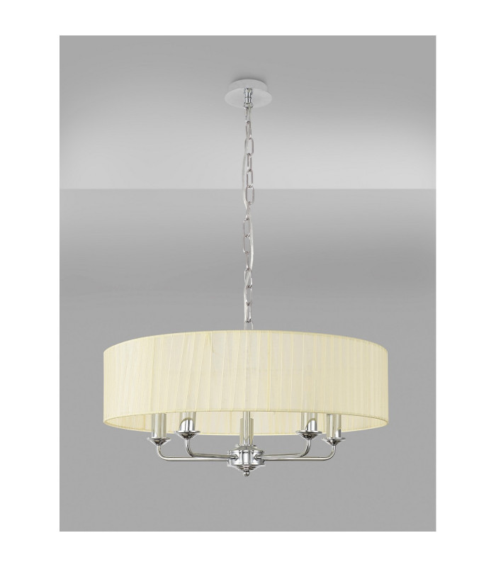 Banyan 5 Light Multi Arm Pendant With 60cm x 15cm Organza Shade Polished Chrome/Cream-11