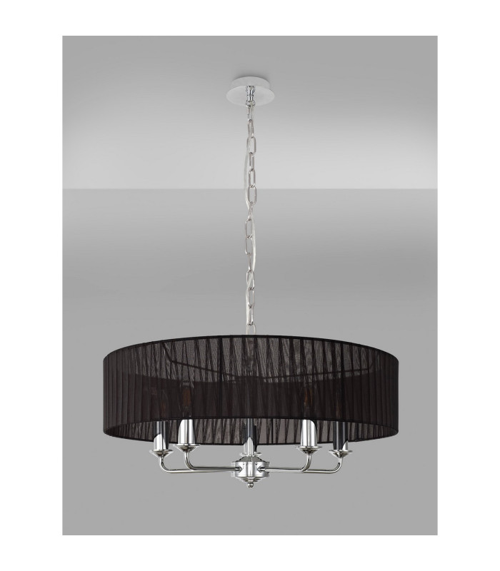 Banyan 5 Light Multi Arm Pendant With 60cm x 15cm Organza Shade Polished Chrome/Black-11