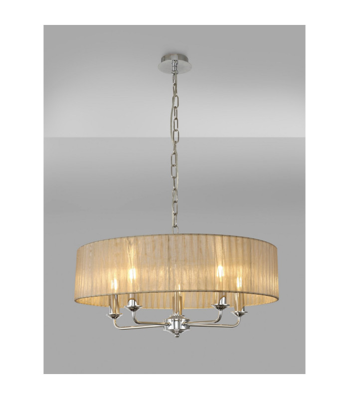 Banyan 5 Light Multi Arm Pendant With 60cm x 15cm Organza Shade Polished Chrome/Soft Bronze-2