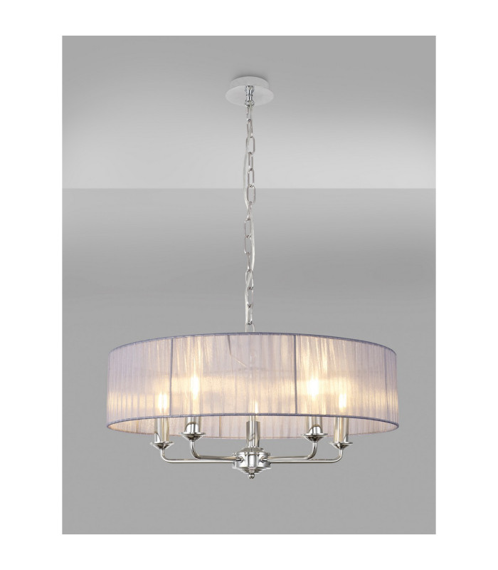 Banyan 5 Light Multi Arm Pendant With 60cm x 15cm Organza Shade Polished Chrome/Grey-2