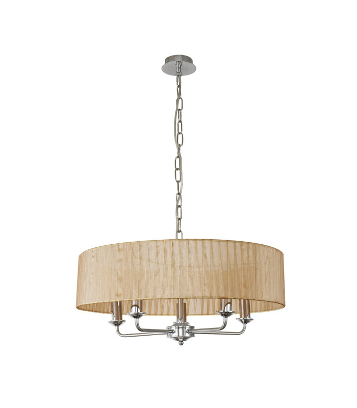 Banyan 5 Light Multi Arm Pendant With 60cm x 15cm Organza Shade Polished Chrome/Soft Bronze-4