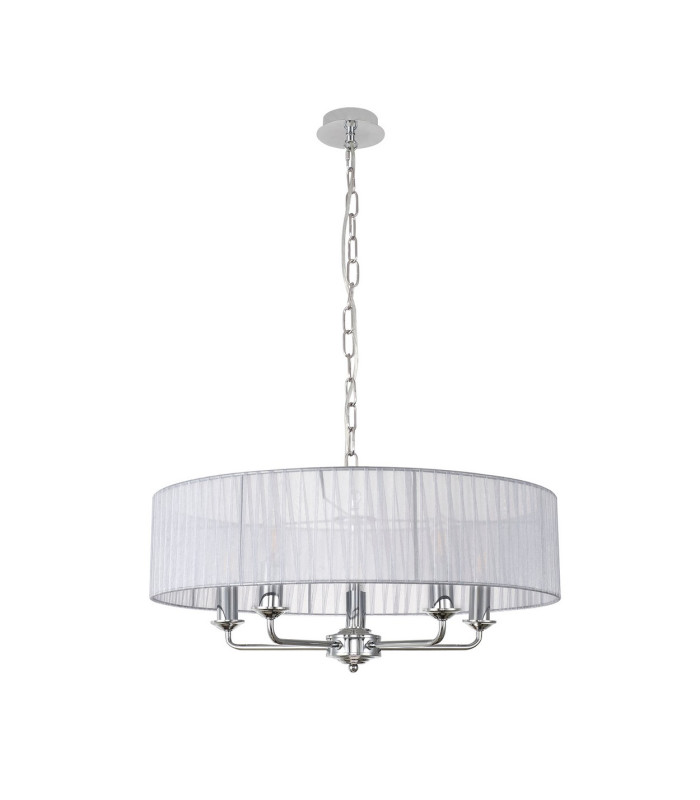 Banyan 5 Light Multi Arm Pendant With 60cm x 15cm Organza Shade Polished Chrome/Grey-4