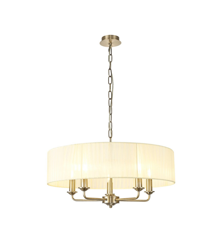 Banyan 5 Light Multi Arm Pendant With 60cm x 15cm Organza Shade Antique Brass/Cream-1