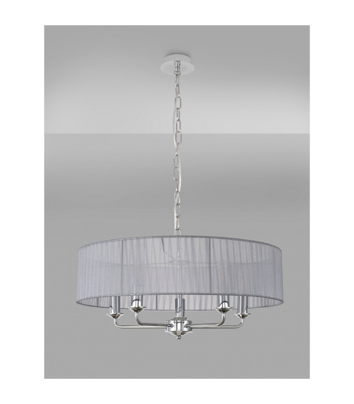 Banyan 5 Light Multi Arm Pendant With 60cm x 15cm Organza Shade Polished Chrome/Grey-11