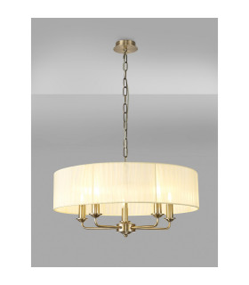 Banyan 5 Light Multi Arm Pendant With 60cm x 15cm Organza Shade Antique Brass/Cream-2
