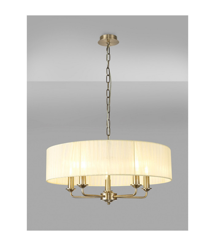 Banyan 5 Light Multi Arm Pendant With 60cm x 15cm Organza Shade Antique Brass/Cream-2