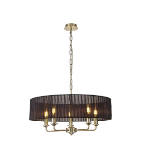 Banyan 5 Light Multi Arm Pendant With 60cm x 15cm Organza Shade Antique Brass/Black-1