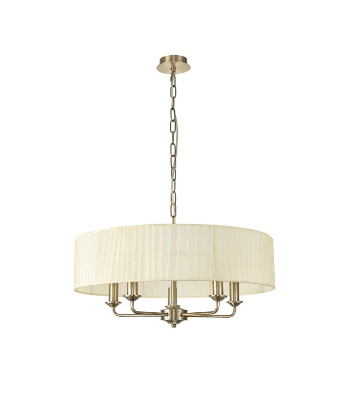 Banyan 5 Light Multi Arm Pendant With 60cm x 15cm Organza Shade Antique Brass/Cream-4