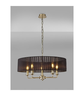 Banyan 5 Light Multi Arm Pendant With 60cm x 15cm Organza Shade Antique Brass/Black-2