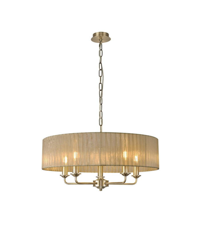 Banyan 5 Light Multi Arm Pendant With 60cm x 15cm Organza Shade Antique Brass/Soft Bronze-1