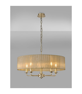 Banyan 5 Light Multi Arm Pendant With 60cm x 15cm Organza Shade Antique Brass/Soft Bronze-2