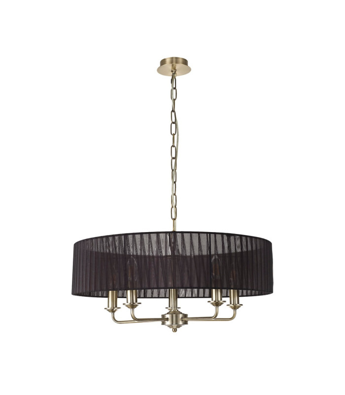 Banyan 5 Light Multi Arm Pendant With 60cm x 15cm Organza Shade Antique Brass/Black-4