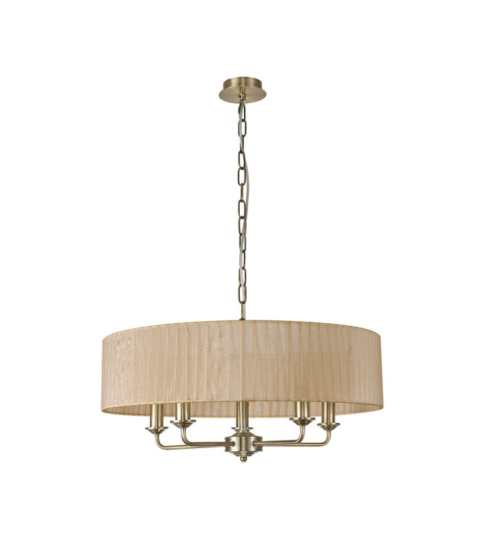 Banyan 5 Light Multi Arm Pendant With 60cm x 15cm Organza Shade Antique Brass/Soft Bronze-4