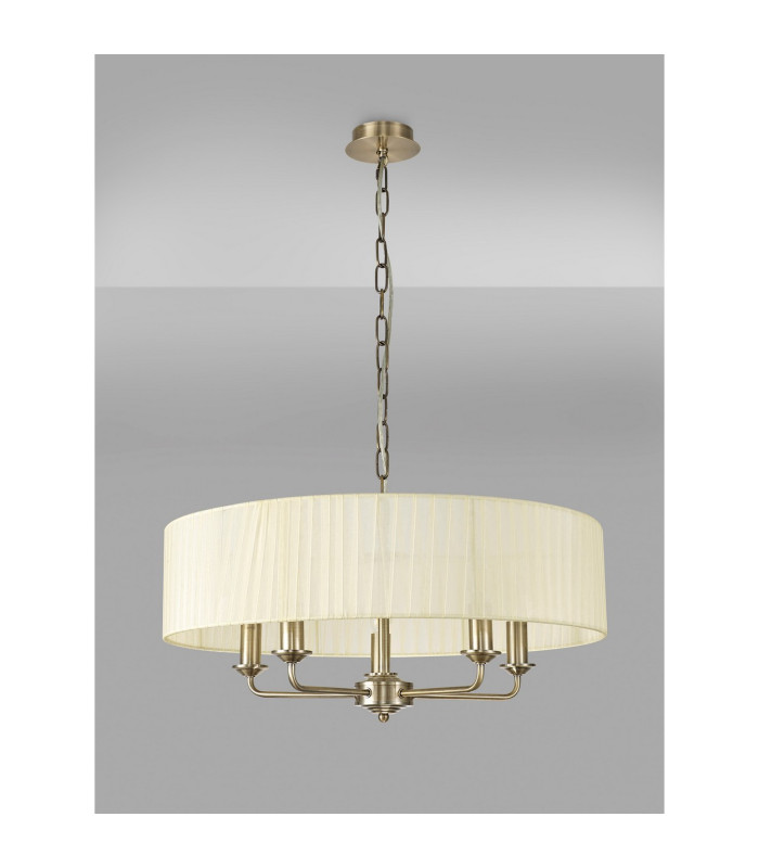 Banyan 5 Light Multi Arm Pendant With 60cm x 15cm Organza Shade Antique Brass/Cream-11