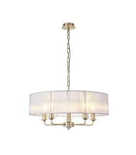 Banyan 5 Light Multi Arm Pendant With 60cm x 15cm Organza Shade Antique Brass/Grey-1