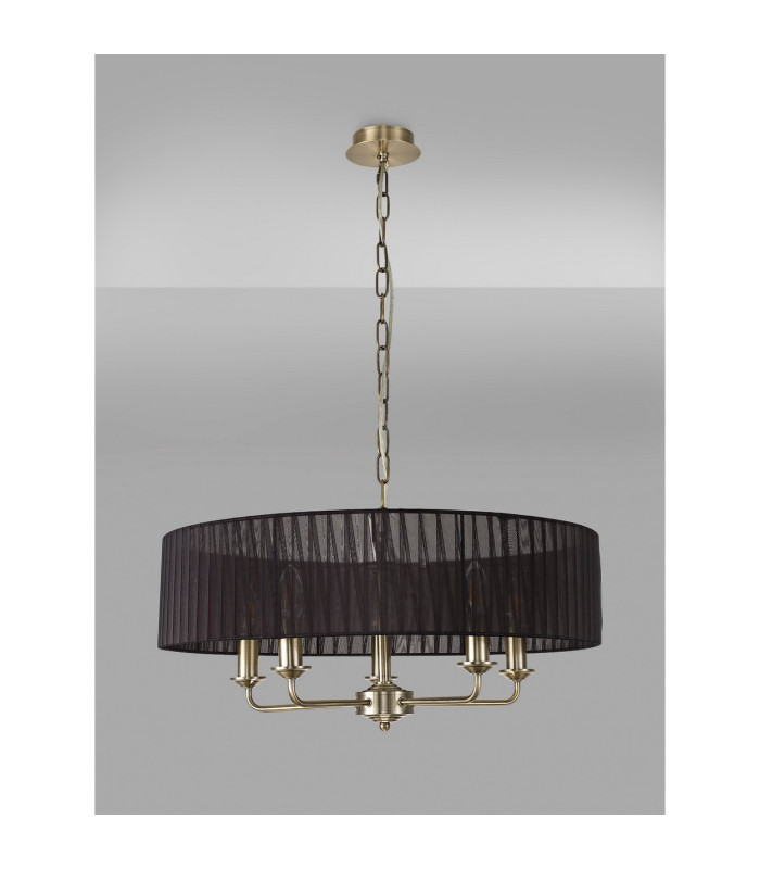 Banyan 5 Light Multi Arm Pendant With 60cm x 15cm Organza Shade Antique Brass/Black-11