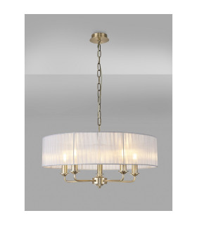 Banyan 5 Light Multi Arm Pendant With 60cm x 15cm Organza Shade Antique Brass/Grey-2