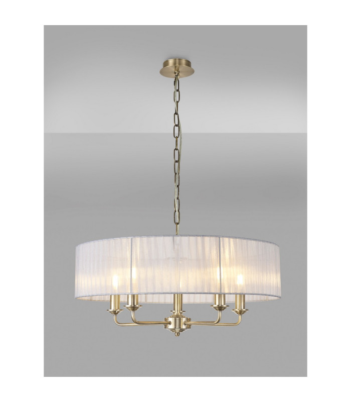 Banyan 5 Light Multi Arm Pendant With 60cm x 15cm Organza Shade Antique Brass/Grey-2