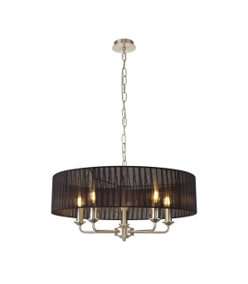 Banyan 5 Light Multi Arm Pendant With 60cm x 15cm Organza Shade Satin Nickel/Black-1