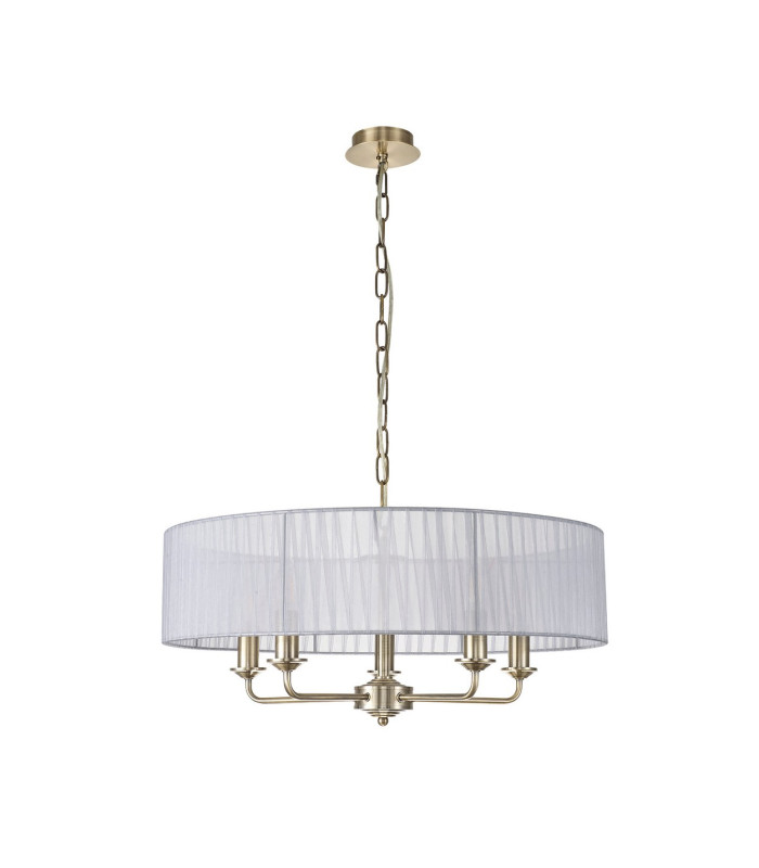 Banyan 5 Light Multi Arm Pendant With 60cm x 15cm Organza Shade Antique Brass/Grey-4