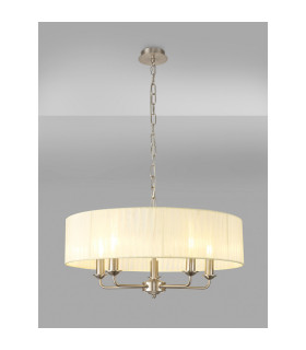 Banyan 5 Light Multi Arm Pendant With 60cm x 15cm Organza Shade Satin Nickel/Cream-2