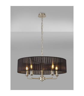 Banyan 5 Light Multi Arm Pendant With 60cm x 15cm Organza Shade Satin Nickel/Black-2