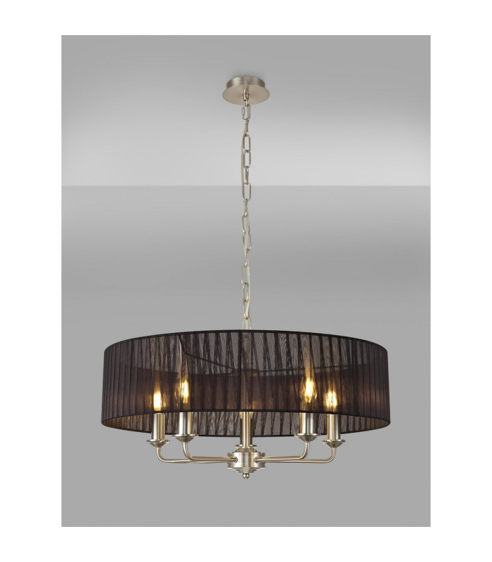 Banyan 5 Light Multi Arm Pendant With 60cm x 15cm Organza Shade Satin Nickel/Black-2