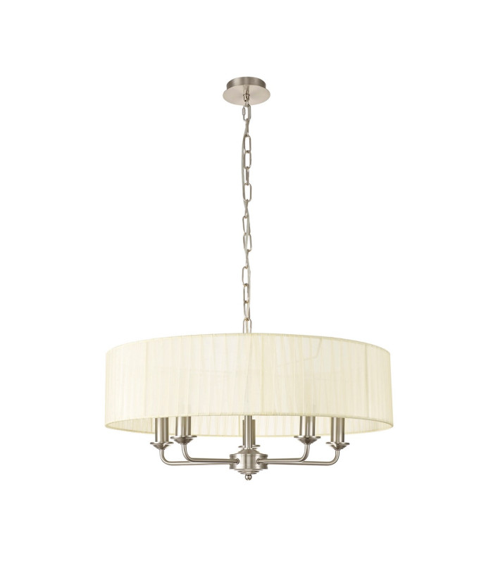 Banyan 5 Light Multi Arm Pendant With 60cm x 15cm Organza Shade Satin Nickel/Cream-4