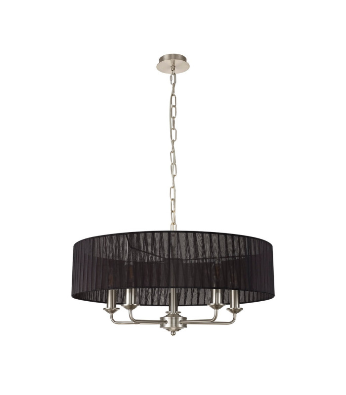 Banyan 5 Light Multi Arm Pendant With 60cm x 15cm Organza Shade Satin Nickel/Black-4