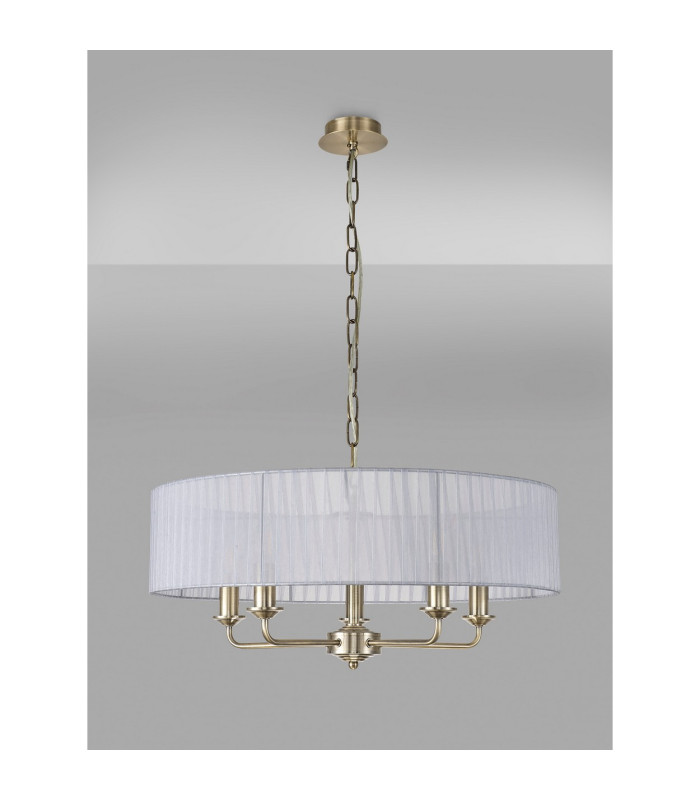 Banyan 5 Light Multi Arm Pendant With 60cm x 15cm Organza Shade Antique Brass/Grey-11