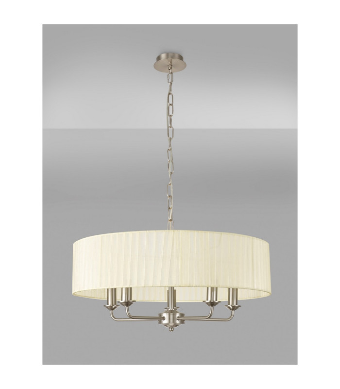 Banyan 5 Light Multi Arm Pendant With 60cm x 15cm Organza Shade Satin Nickel/Cream-11