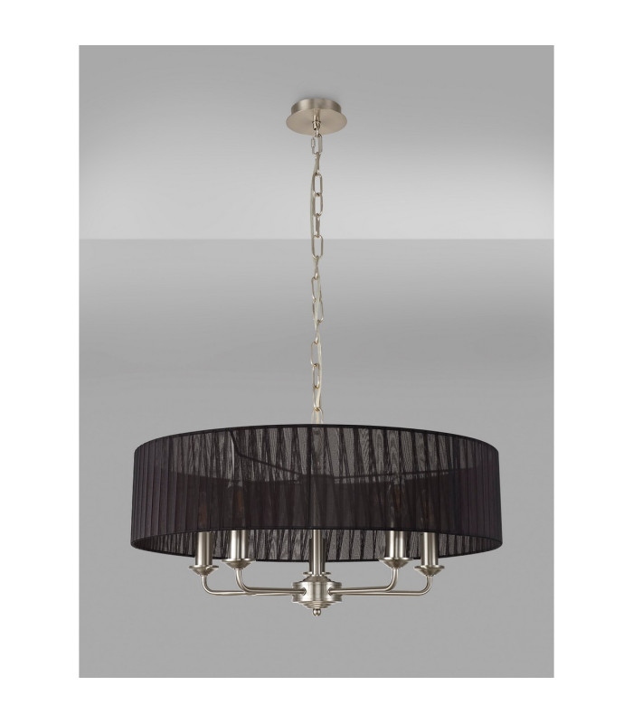 Banyan 5 Light Multi Arm Pendant With 60cm x 15cm Organza Shade Satin Nickel/Black-11